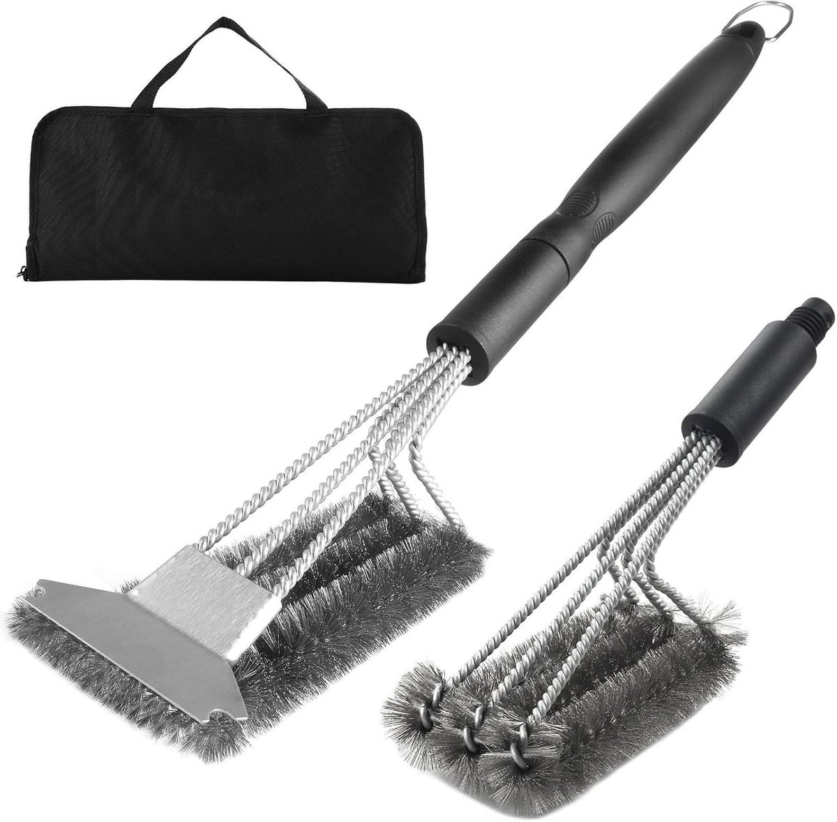 BBQ Grillborstel Set 2-delig met Schraper – RVS BBQ Borstel, Grillreiniger, Barbecue Schoonmaakborstel, 43 cm, 360° Borstels, Grillrooster Reiniger voor Gasbarbecue, Houtskoolbarbecue, Gietijzer & RVS