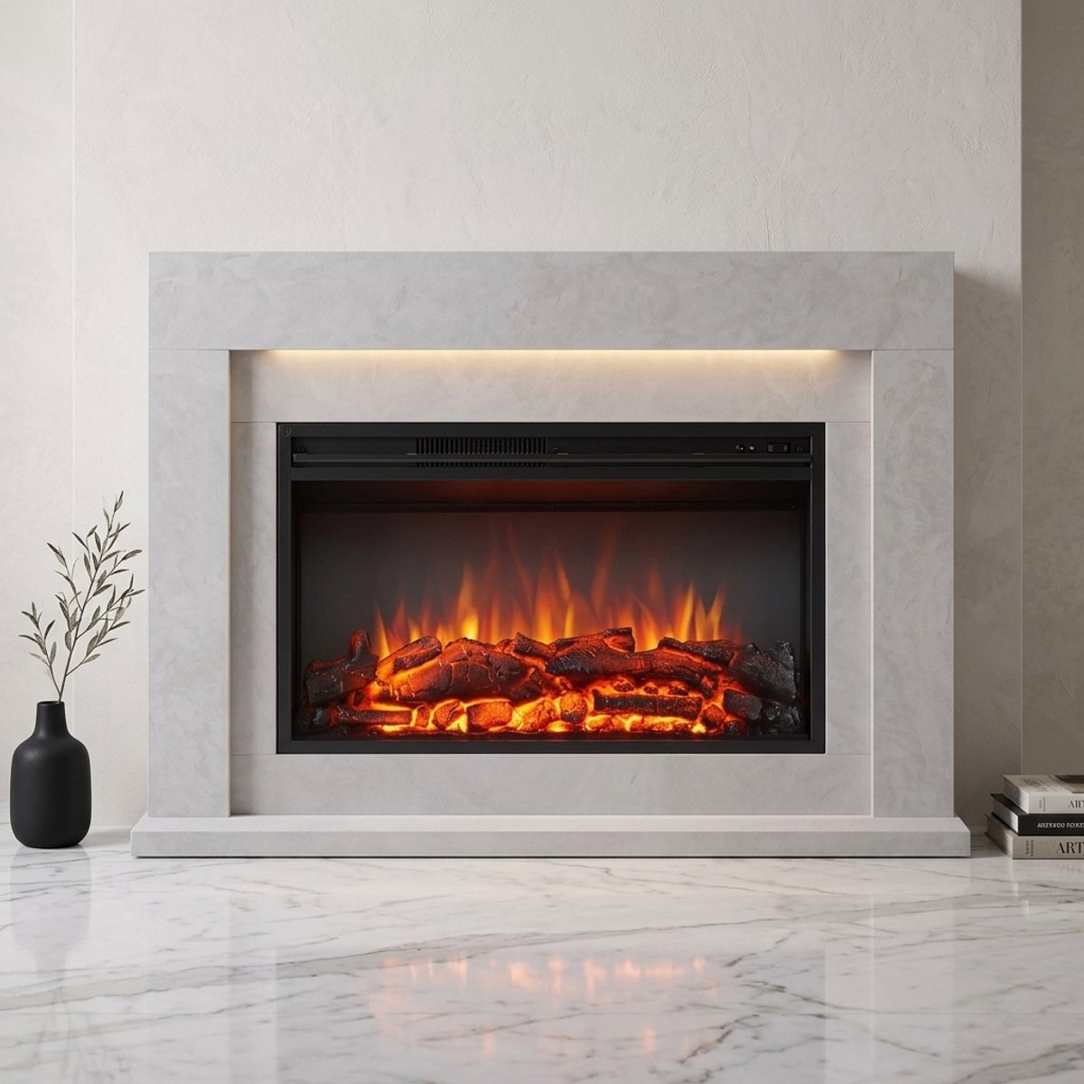 Xeron Luxe Elektrische Sfeerhaard met 3D Vlam Effect, 2000W Verwarming, LED Verlichting, Afstandsbediening, Timer en Thermostaat – Vrijstaande Elektrische Open Haard voor Woonkamer en Slaapkamer – Beton Grijs – 118 x 21,8 x 79,5 cm – Medahomestore