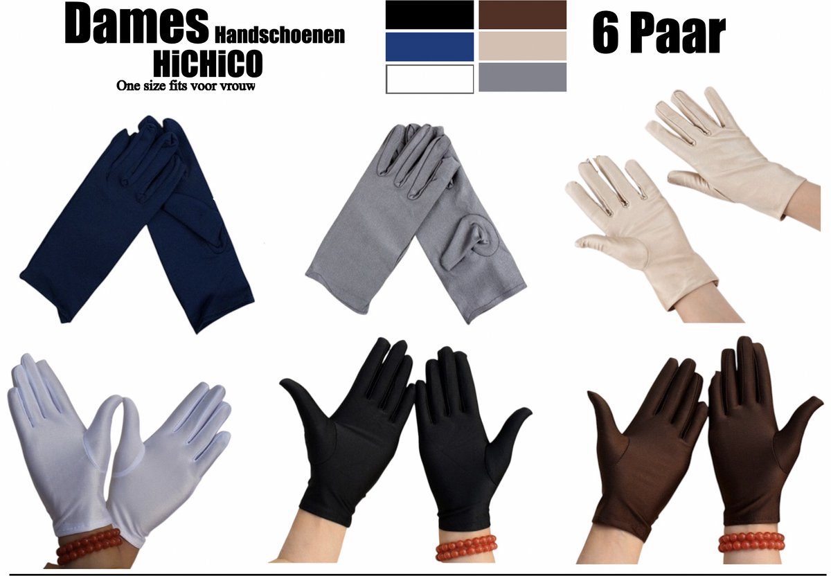 Dames Handschoen - Handschoenen nieuw en hoge kwaliteit - Vrouwelijke Handschoen - Katoenen Handschoenen - One size fits voor vrouwen - 6Paar (Zwart-Wit-Beige-Grijs-Bruin-Donkerblauw)