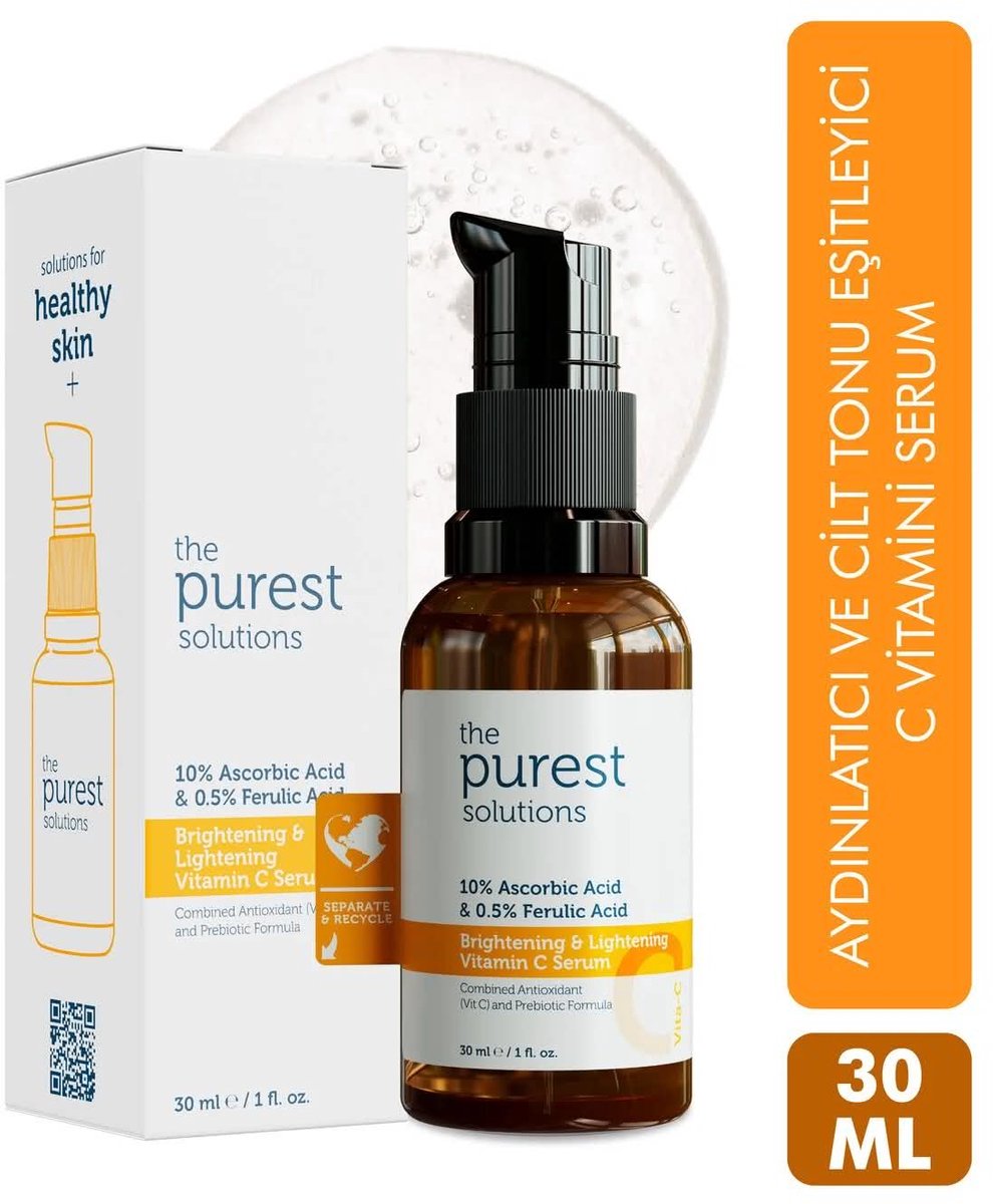 The Purest Solutions Vitamine C Serum 30 ml - 10% Ascorbinezuur + 0,5% Ferulinezuur - Gezichtsserum voor Stralende Huid