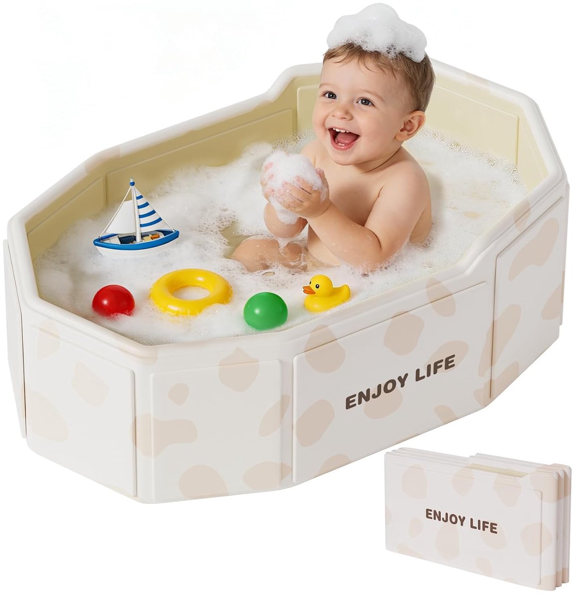 Vouwbare babybad, inklapbaar babybad voor 3 maanden tot 8 jaar, draagbaar reisbabybad met antislip ondergrond, pop-up vouwbad voor pasgeborenen en peuters, ruimtebesparend, wit