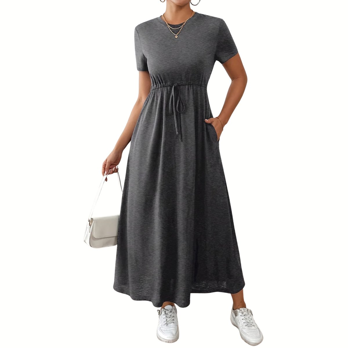 Currero Zomerjurk Dames Zomerjurken Volwassenen Vrouwen Midi Jurk Ibiza Stijl Sundress Dress Donkergrijs