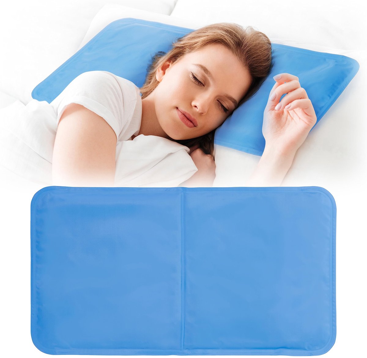 Koelmat voor Kussen – Herbruikbare Verkoelende Gelmat tegen Nachtzweten, Migraine, Koorts en Opvliegers – Blauw