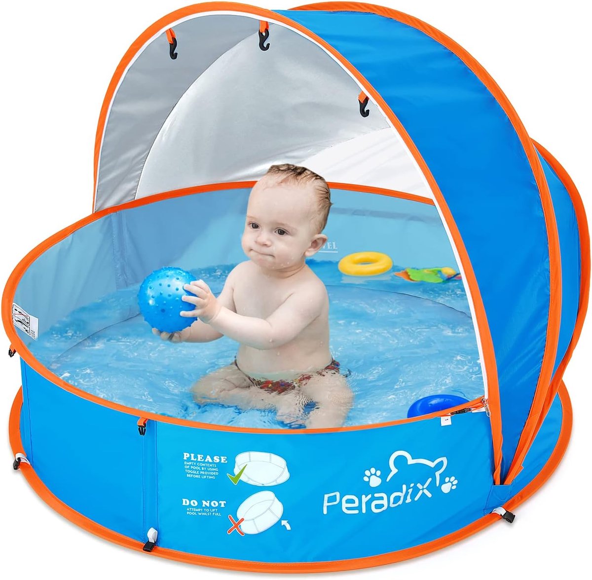 Splash Zwembad 4-in-1 - Baby Strandtent met UV Zonneluifel en Muggennet - Draagbare Pop-up Ballenbak en Peuterbad voor Kinderen, Baby’s en Huisdieren