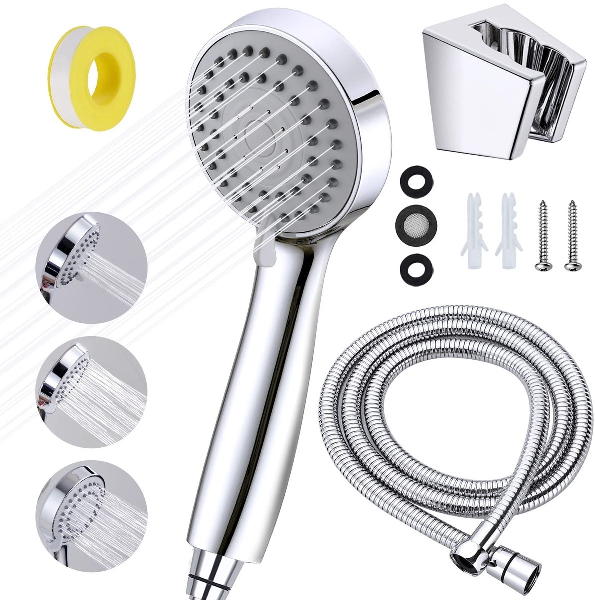 Dailygoods- Douchekop Waterbesparend - Handdouche met Slang 1,55 m - Douchekop Hoge Druk -