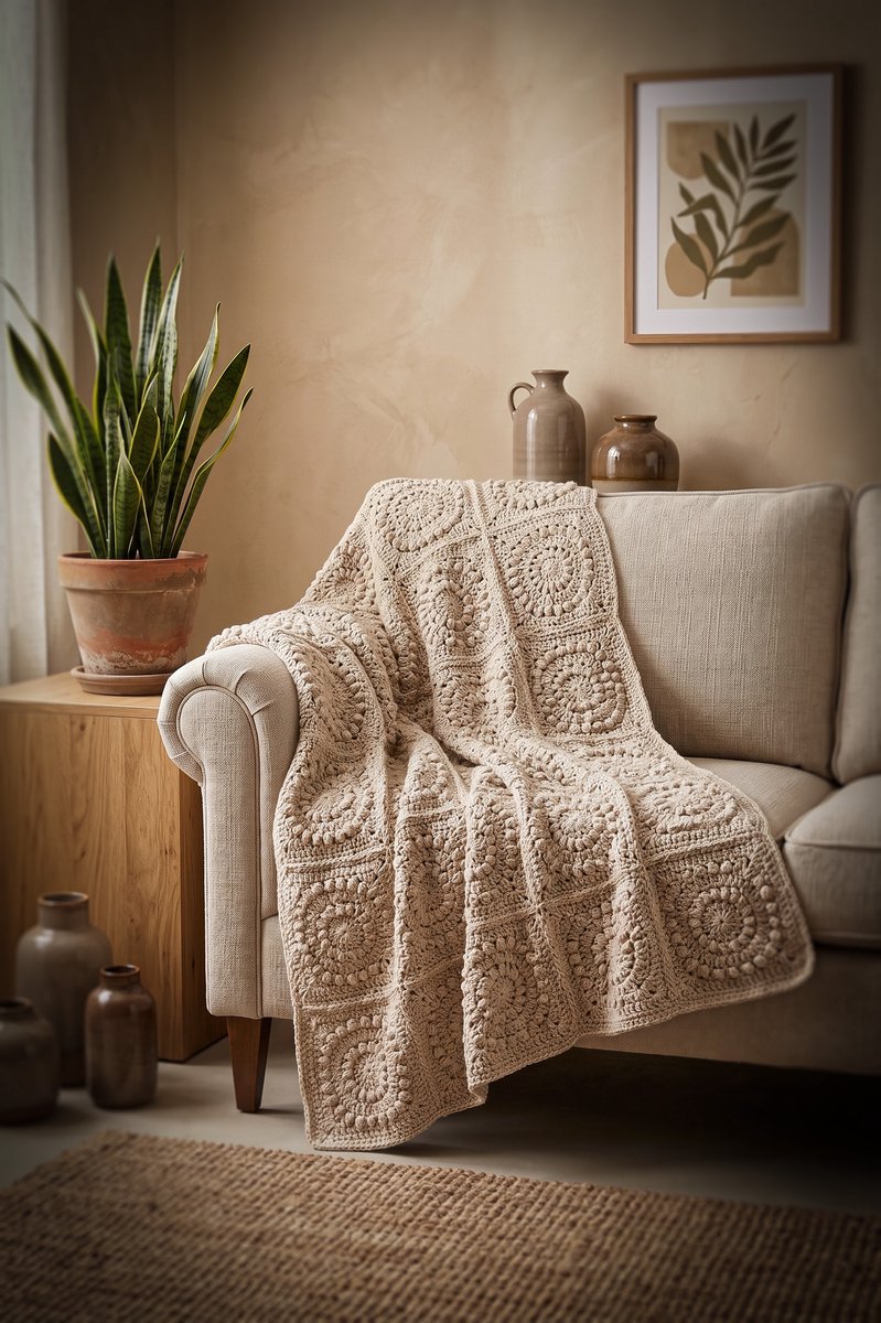 Corneeltje Wol - Haakpakket Plaid Nop Square Naturel - Haken - Woonplaid - DIY Haakpakket - DIY