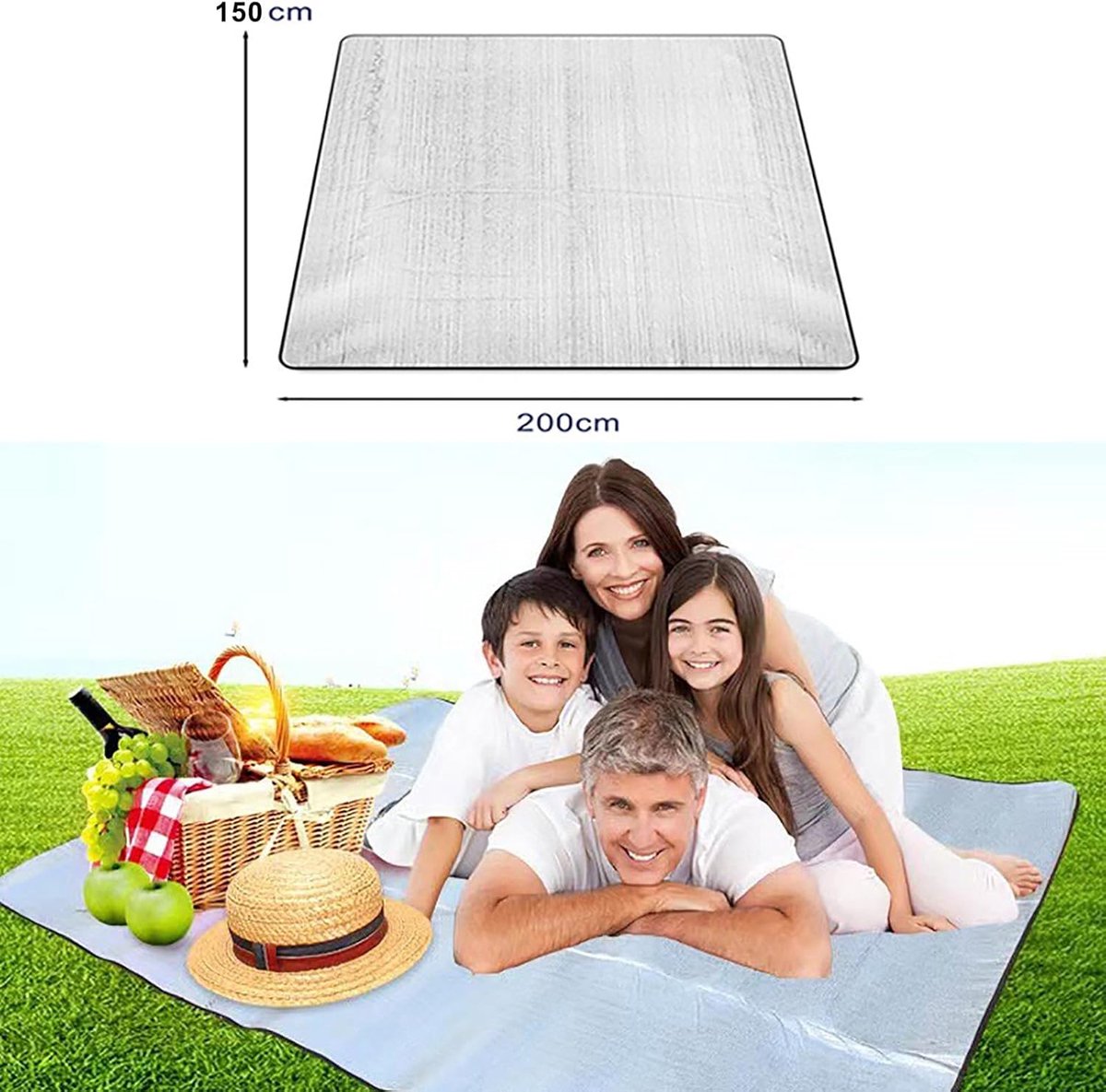Famanu – Aluminiumfolie campingvloermat, isolerende mat voor tenten, 200 x 150 cm, dubbelzijdig en waterdicht, perfect voor buitengebruik
