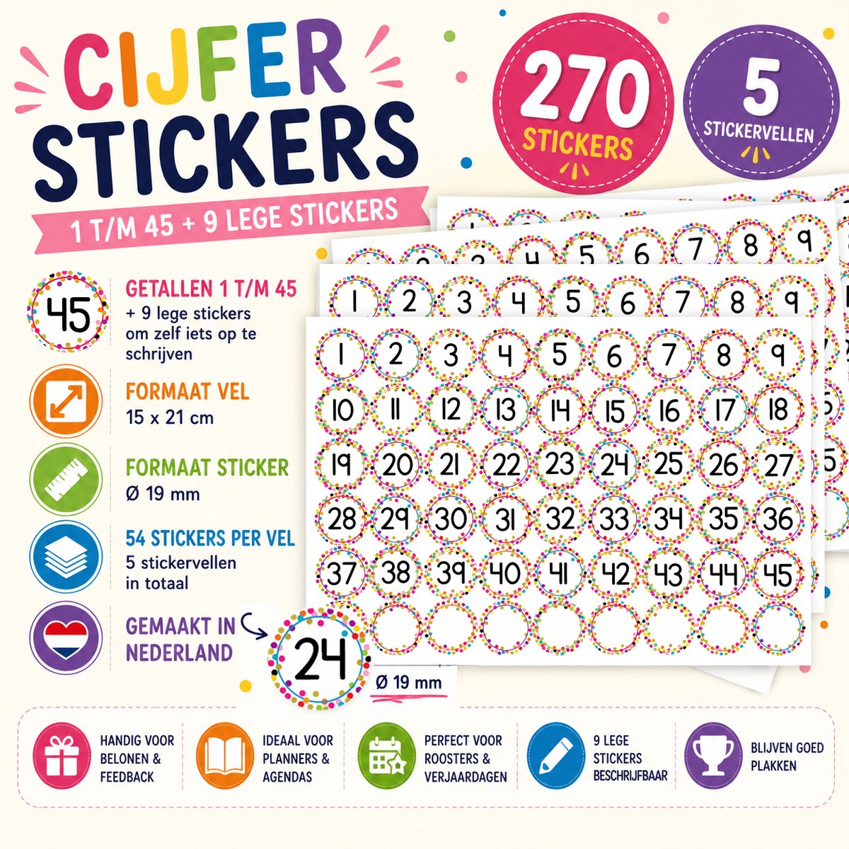 Cijfer Stickers - 270 Nummer Stickers - Beschrijfbare Planner Stickers - Agenda Stickers — afbeelding 7