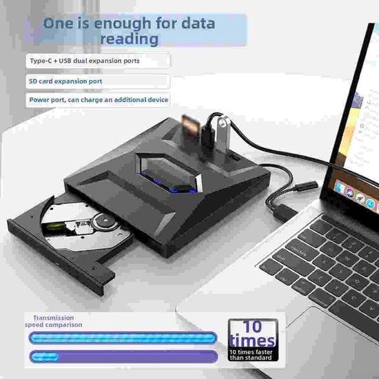 Externe schijf - Optische drive - Data opslag - 7-in-1 hub - 155 mm - Zwart — afbeelding 2