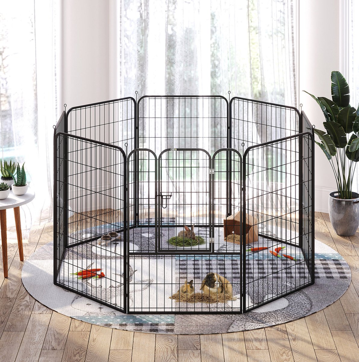 REDOM - Puppyren - Metalen constructie met afsluitbare deur - 8 panelen en koppelbaar - Opvouwbaar - Voor binnen en buiten - Zwart - 80 x 100 cm