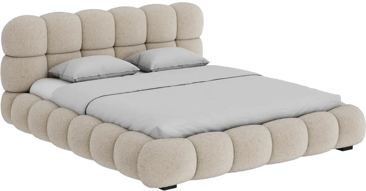 Goossens Gestoffeerd Bedframe Cloud - 180 X 200 - Beige - Stof ahenk 9856 sand