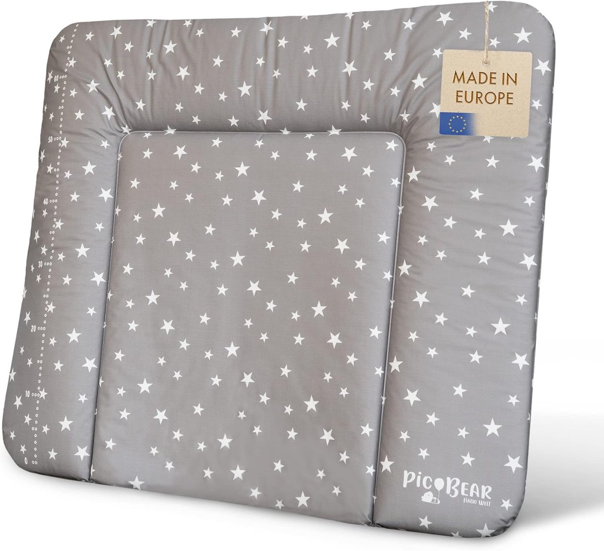 SnelShoppen - High-Quality Verschoonmat - Antibacterieel, Wasbaar, Comfortabele Kussen, 85 x 72 cm, Sterren Grijs-Wit, Veilig voor Baby's