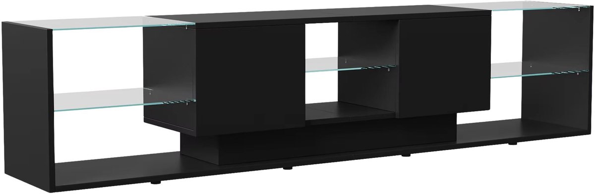 Dressoir Zwart - Moderne Opbergkast met Lades, Glazen Planken, Opbergruimte