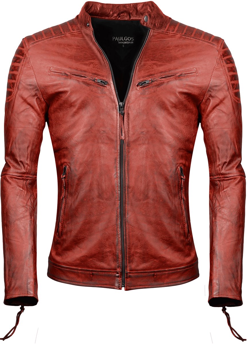 PAULGOS Heren Leren Jas, Echt Leren Jas, Tussenjas, Modieus in 5 Kleuren, Maten S-7XL, Model 2