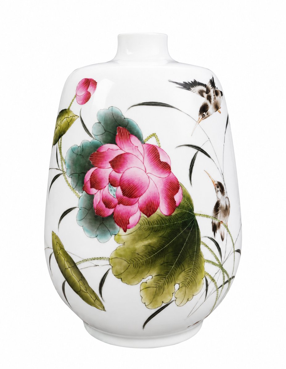 Fine Asianliving Chinese Vaas Porselein Lotus D20xH30cm Wit, Multicolour
