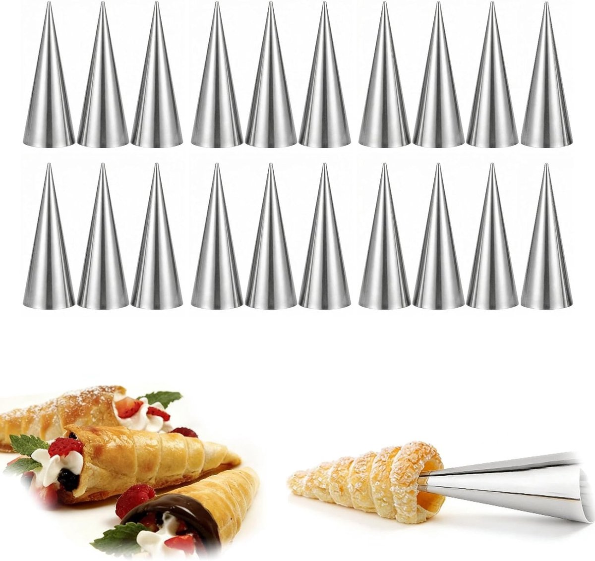 Bakvormen Set - Rolvormen - Gebak Maken - Roestvrij Staal - 20 Stuks - Zilver