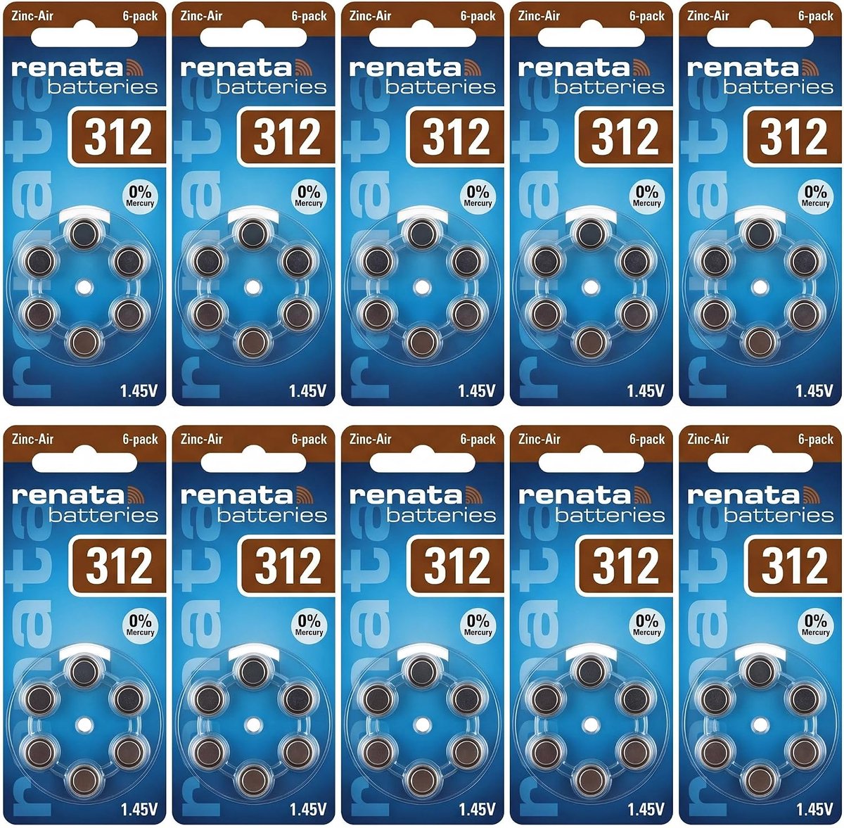 SnelShoppen - 60 x Gehoorapparaat Batterijen 312 - 10 Blisters van 6 Stuks - Kleur Bruin - Ideaal voor Dagelijks Gebruik