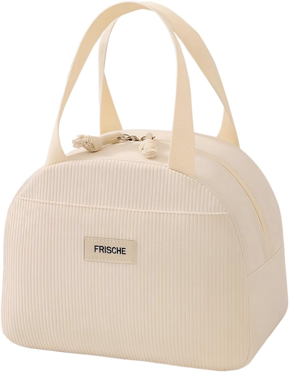 SnelShoppen - Vrouwelijke Koeltas Lunchbox Geïsoleerd Corduroy Beige Effen 6.5L (25 x 19 x 14 cm) Waterdichte Zachte Geïsoleerde Lunchtas voor Werk Sc