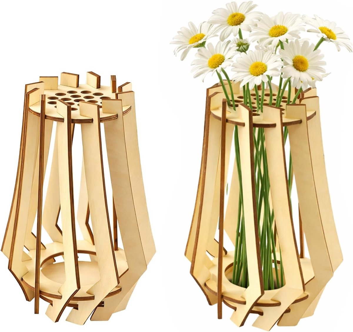 Doe-het-zelf houten vazen voor Lego-bloemen - Elegante bloemenvazen set voor bouwstenen boeket, perfect voor rozen, kersenbloesems en zonnebloemen