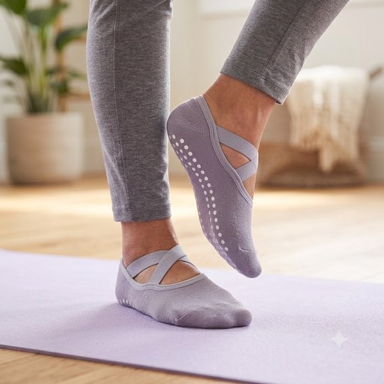Paars antislip pilates sokken dames ademende ballet sokken met kruiselastiek siliconen antislip zool lage sport sokken voor yoga pilates barre dans fitness en vloeroefeningen maat 36-40 — afbeelding 4