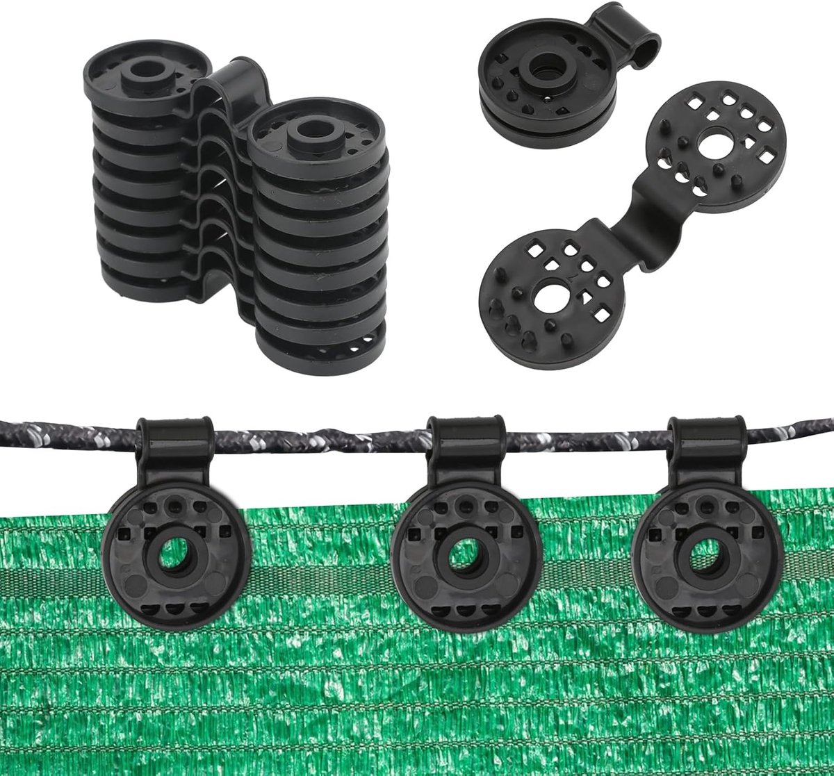 SnelShoppen - 30 Stuks Zwarte Kunststof Clips met Oog voor Schaduwnet, Zonnescherm Bevestiging, Herbruikbaar, Tuin en Camping