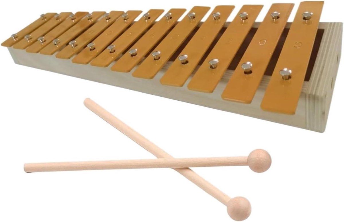 Xylofoon Instrument - Klokkenspel Houten - Muziek Leren Spelen - 13 Metalen Noten - 38 cm - Houtkleur