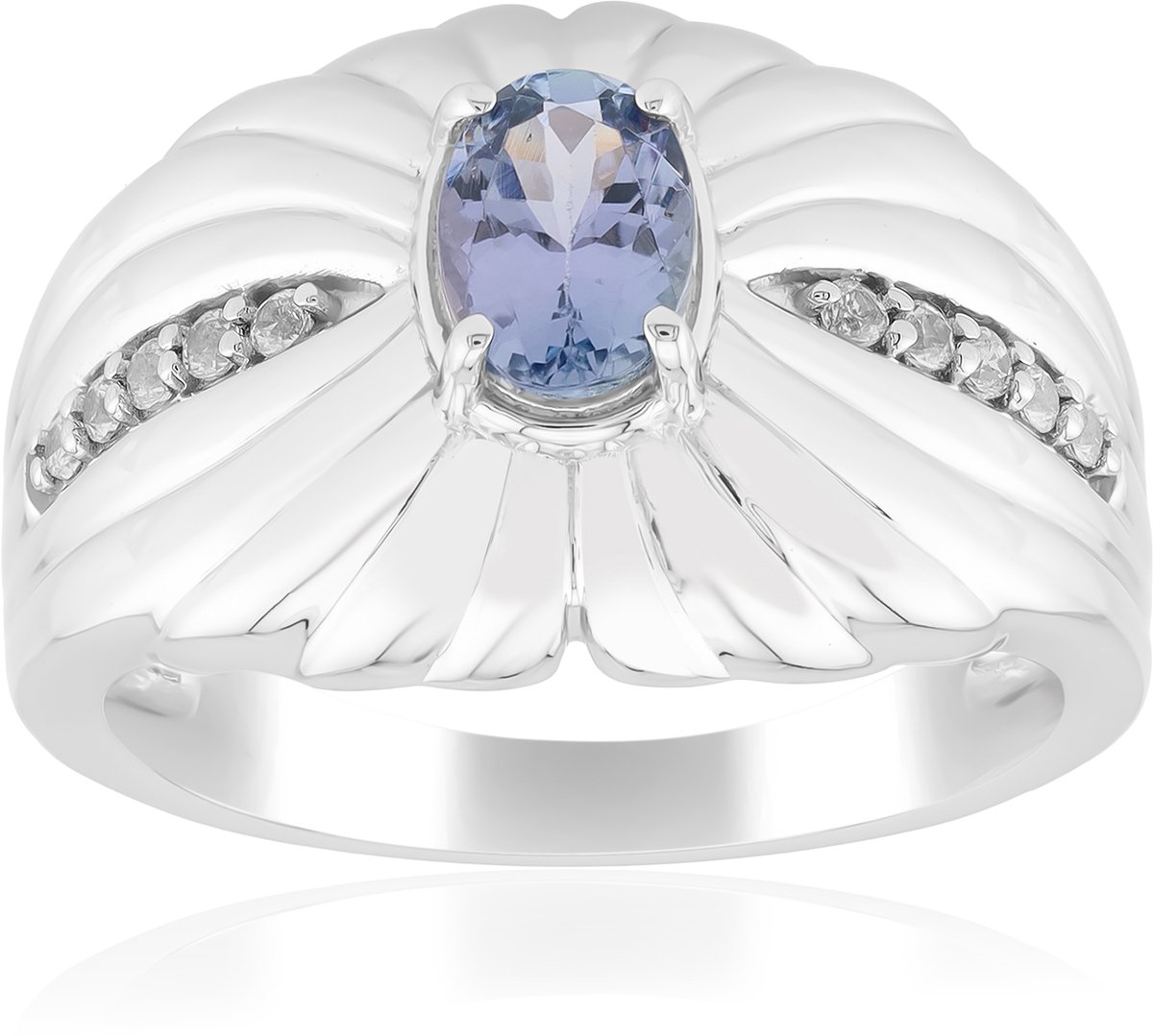 Cavill - Luxe Ovale Ring - 925 Sterling Zilver Gerhodineerd - 0,54 ct Lila Tanzaniet - 10 Stralende Zirkonen - Elegant Sieraad