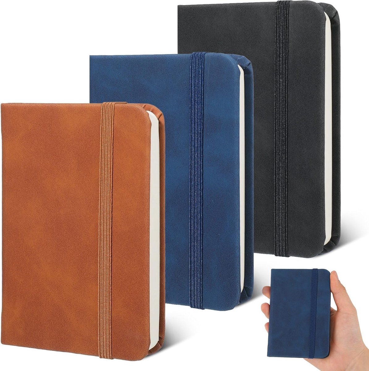 SnelShoppen - 3-Pack Kleine Notitieboekjes A7 (7.5 x 11 cm) - Mini Notepad met Elastische Sluiting - Pocket Notitieboek voor School, Kantoor, Reizen (