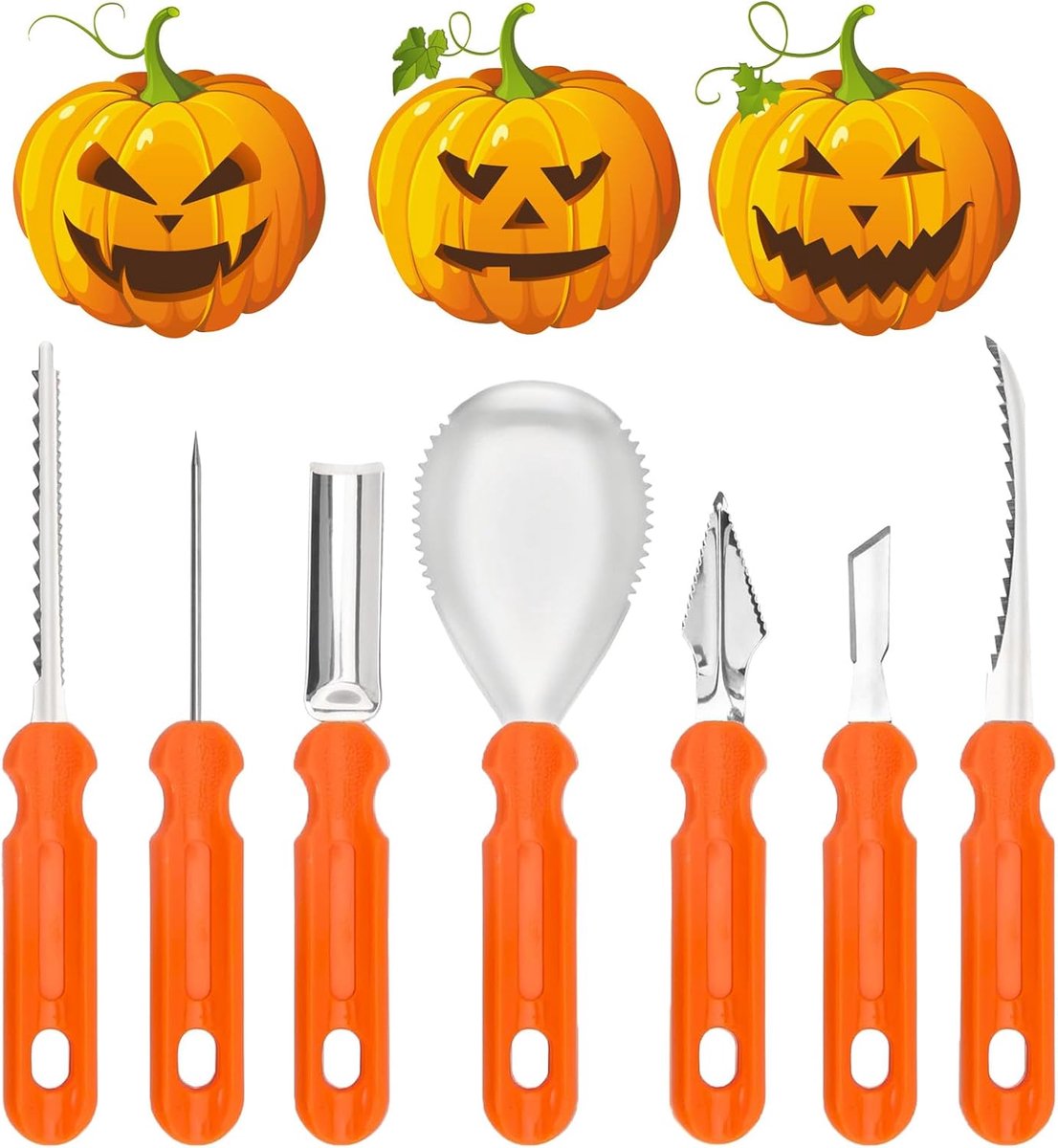 Pumpkin Carving Set - Roestvrijstalen Snijgereedschap - DIY Pompoensnijmessen - voor Kinderen & Volwassenen - Eenvoudig & Veilig -7-delig