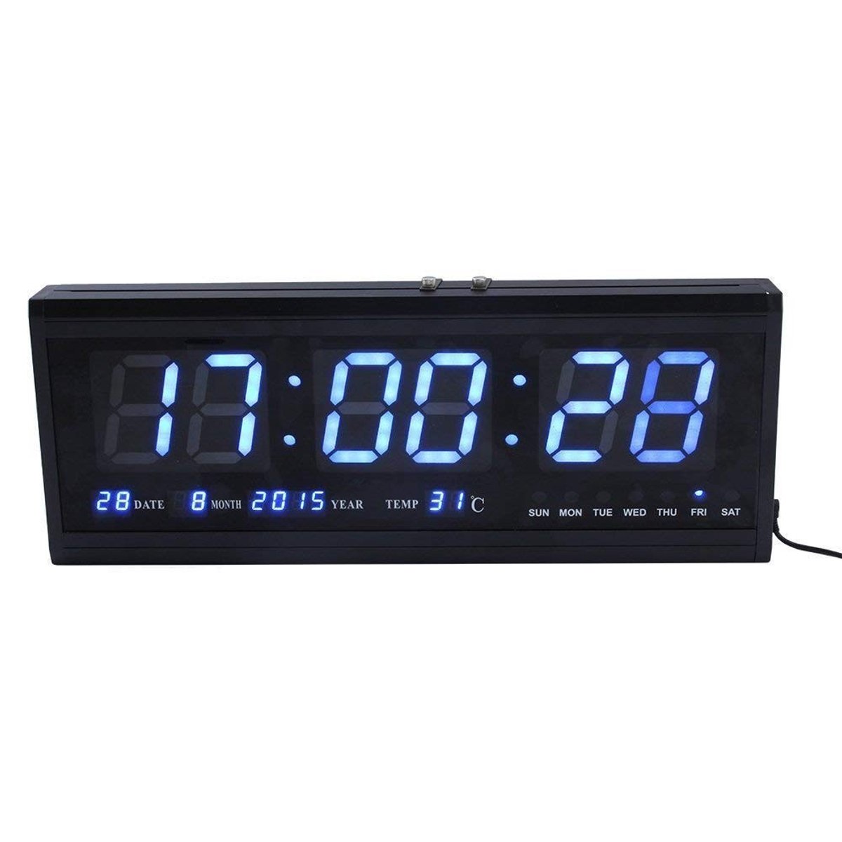 Omgoods - Wand- en bureauwekker - Kalender en temperatuur - Grote cijfers - Blauw - Geheugenback-up batterij - Energiezuinig en stijlvol - Geschikt...