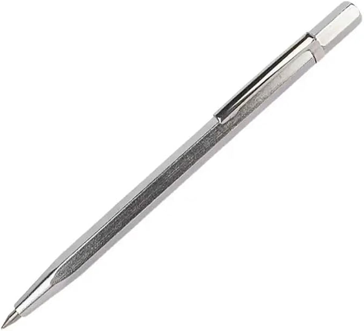 Een verpakking met 6 wolfraamcarbide markeerstiften; de punten zijn geschikt voor glas, keramiek en gehard staal,zilver
