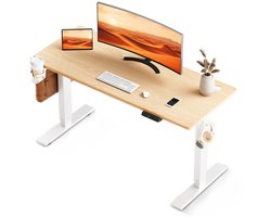 HOMAVO Elektrisch Zit-Sta bureau 60 x 120 cm - In Hoogte Verstelbaar - Geheugenfunctie - Antibotsingssysteem - USB-A/USB-C – Walnoot