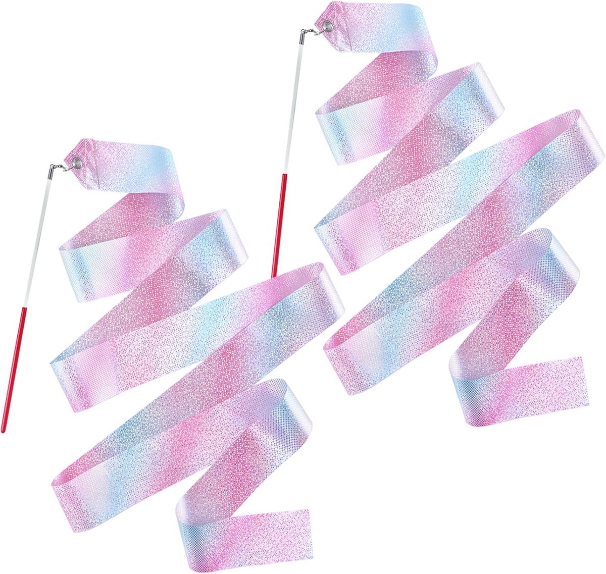 Twee danslinten - geschikt voor kinderen en volwassenen - 200 cm - glinsterende sterren - geschikt voor ballet - gymnastiek en peuterdans - feestdecoratie