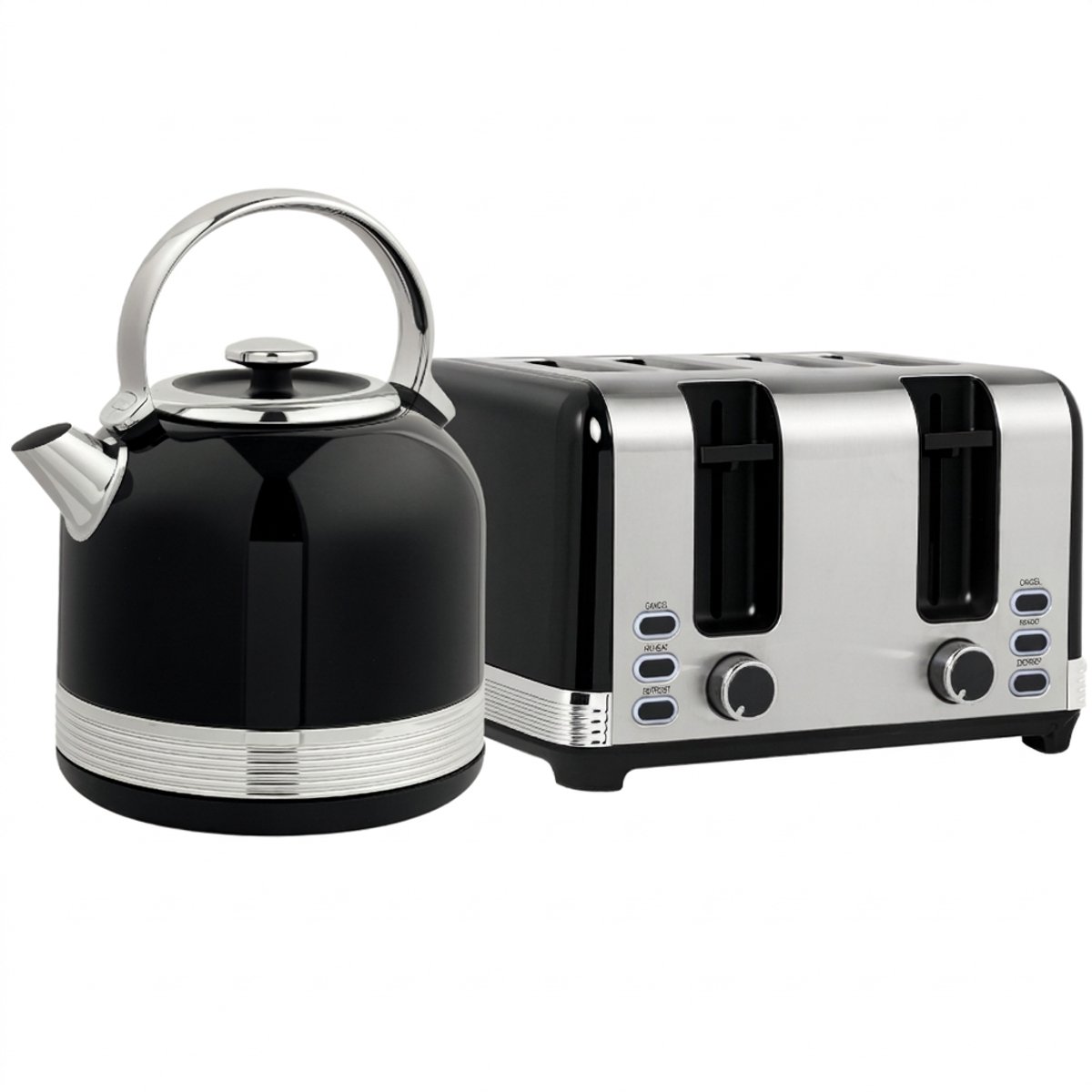 Waterkoker en broodrooster set - Retro ontbijtset - RVS broodrooster - 2200W - Strix thermostaat - 7 standen - Keuken - 1,7 L - 2-delig - Zwart