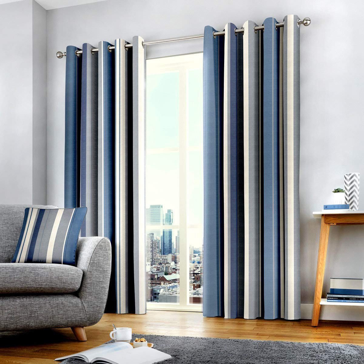 Omgoods - Fusion Twee Gordijnpanelen - 100% Polyester, Blauw, 168 x 183 cm