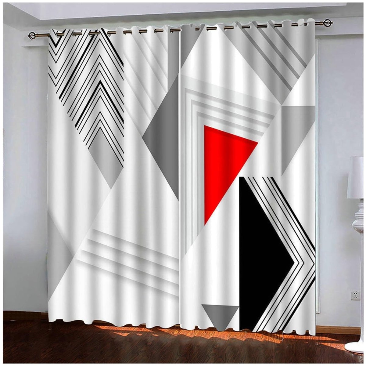 Omgoods - Grijs Witte Geometrische Gordijnen 54 x 54 Inch - Duurzaam en Verduisterend