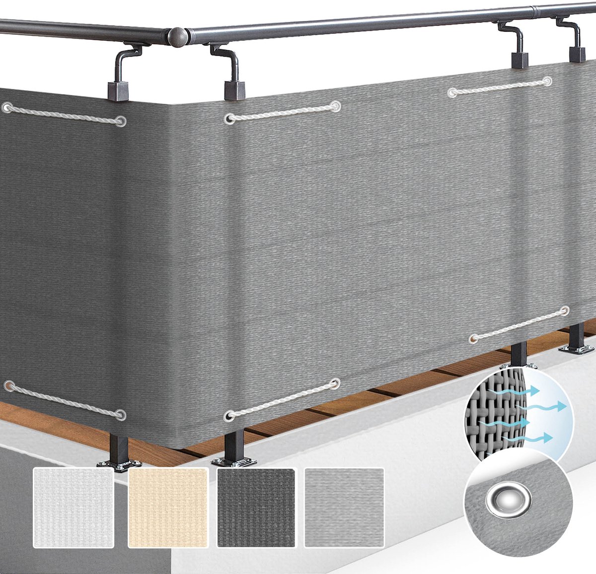 Sol Royal Solvision HB2 – Balkonscherm Grijs 100x500cm HDPE – Balkondoek Ondoorzichtig Privacyscherm Windbescherming met Bevestiging