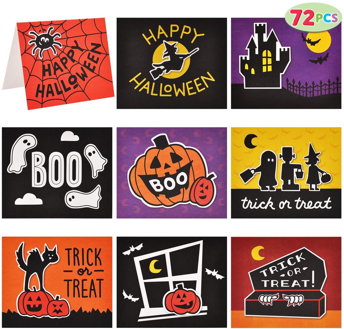 Omgoods - 72 Halloween Wenskaarten - Unieke Verzamelset voor Feesten