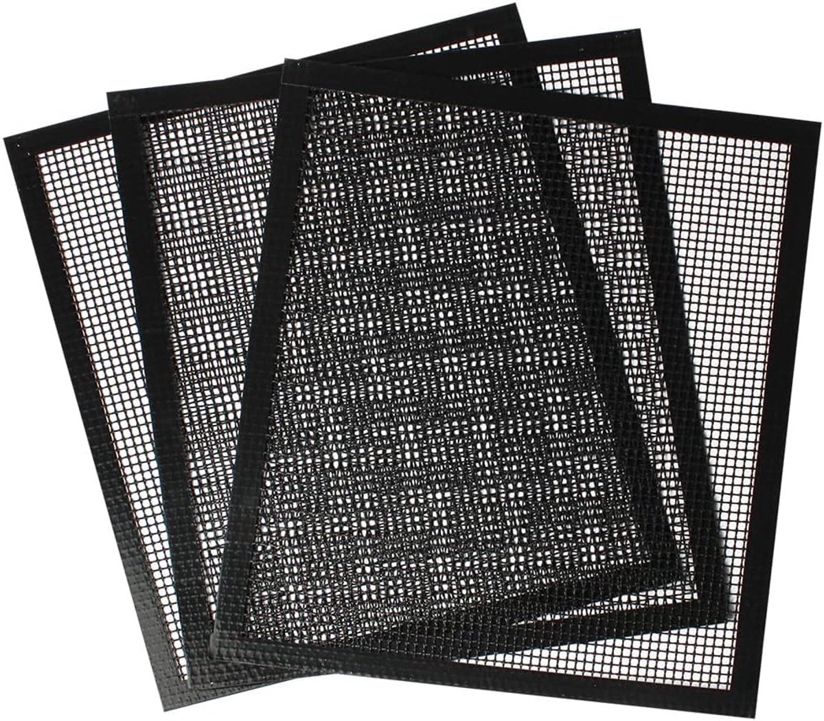 3 Stuks BBQ Grill Mesh Mat - 33 x 40 cm - Barbecue Bakmat - Non Stick - Barbecue accessoires - Herbruikbare - Teflon - Koken - Bakken - Barbecue - zwart