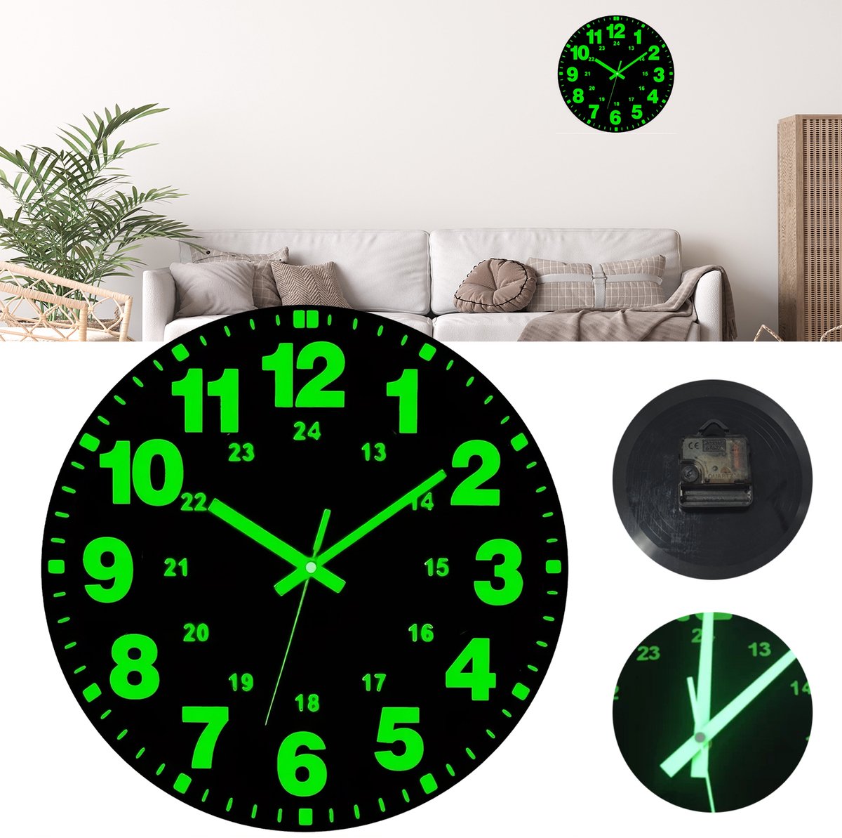 30CM Moderne Wandklok - Lichtgevende Wandklok - Wandklok In Dorpsstijl Met Stil Uurwerk - Stille Klok Voor Slaapkamer En Woonkamer
