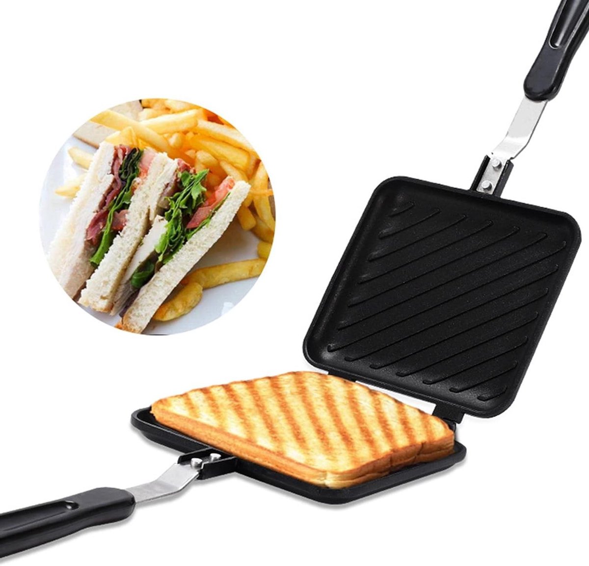 Sandwich Pan - Tosti IJzer Pie Iron - Buiten Koken - Dubbele Grill - 35x15 cm - Rood