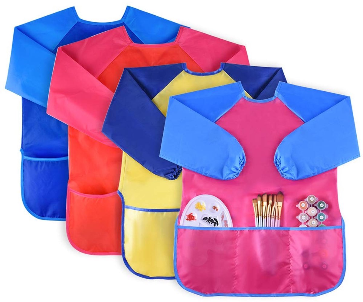 Omgoods- Schort Waterdicht - Kinderen Schilderen - Lange Mouw - 3 Ruime Zakken - Leeftijd 3-6 Jaar - Creatieve Smock - Kinderschort