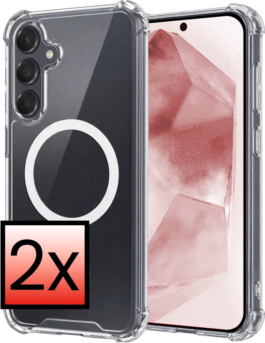 Hoesje - 2 Stuks - Geschikt voor Samsung Galaxy A55 - Magsafe Compatible - Sterk & Shockproof - Back Cover - Shock Proof Case - Telefoon Hoes - Transparant