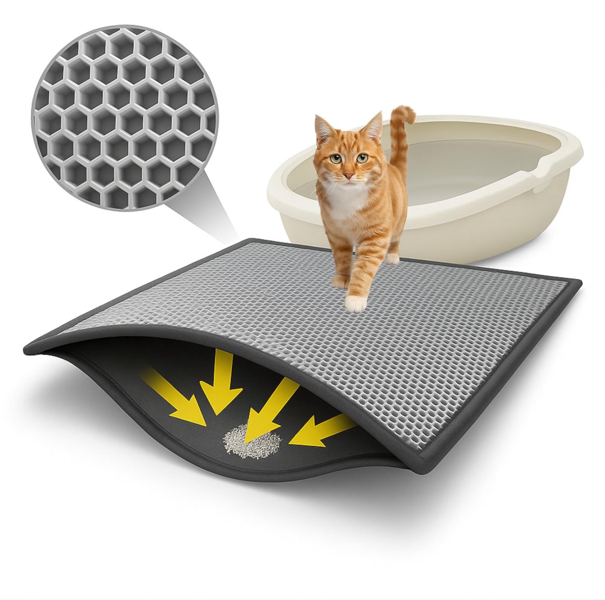 Bypet Cat Litter Mat 30 x 40 Cat Litter Mat Cat Litter Mat Honeycomb Design Cat Litter Box Waterproof Double Layer Design Honeycomb Mat (Gray3040)