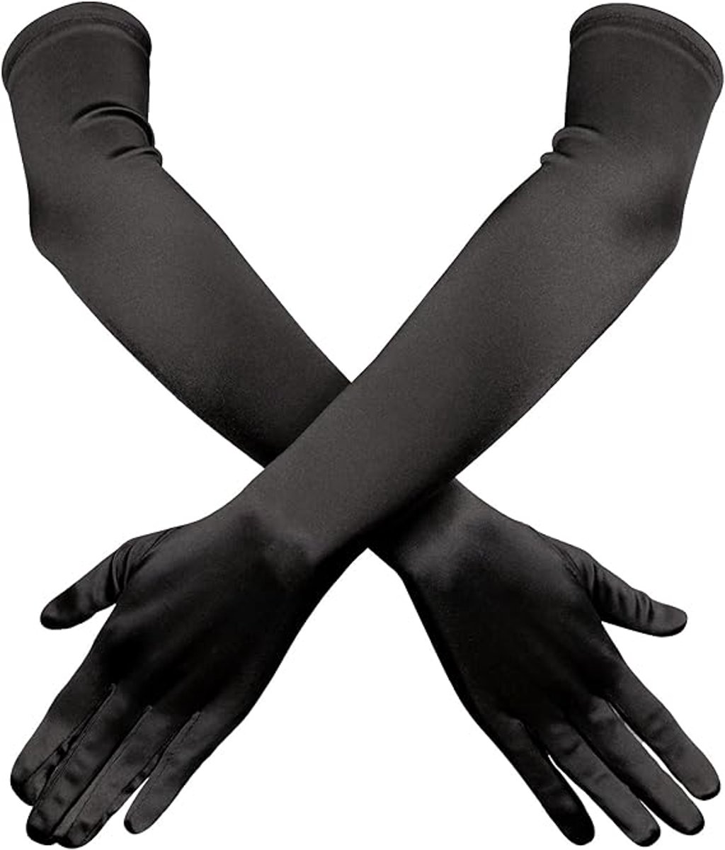 Lange Satijnen Opera Handschoenen - 52 cm - Elastisch - Zwart - Voor Avonden en Dansfeesten