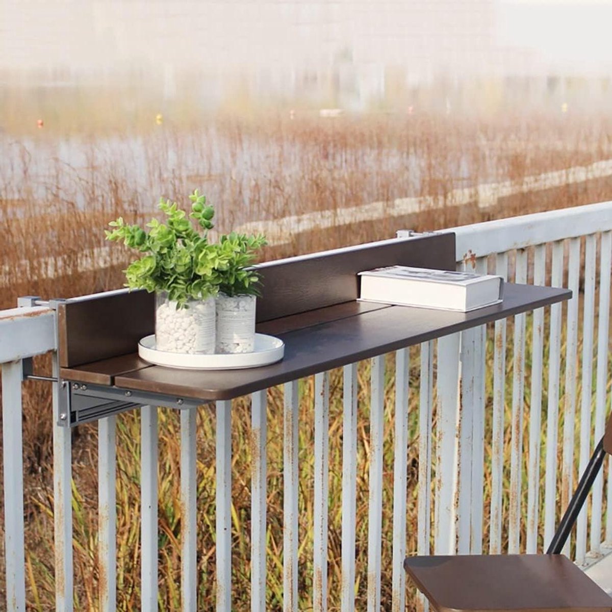 Balkontafel Ophangbaar - Buitenbijzettafel Opvouwbaar - Balkon Genieten - Verstelbaar & Opvouwbaar - 60 x 27 cm - Grijs