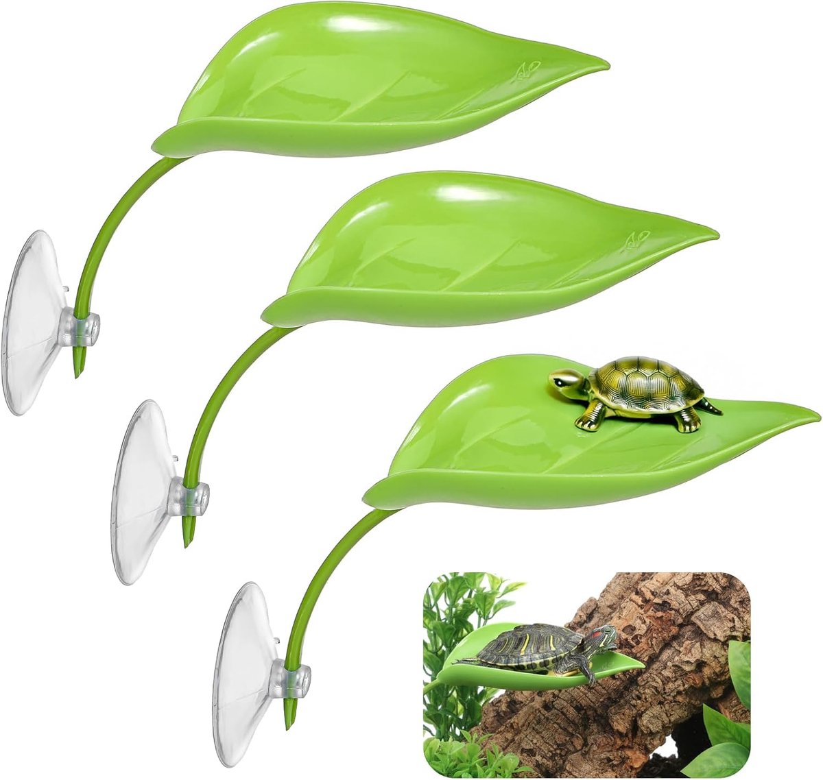 Set van 3 - Aquariumdecoratie - kunstmatige aquariumplanten - Groene aquariumaccessoires - Met zuignap - Kunstmatige waterplanten - Waterdicht - Kunststof - Geschikt voor kleine dieren zoals schildpadden, kikkers en gekko's - Groen