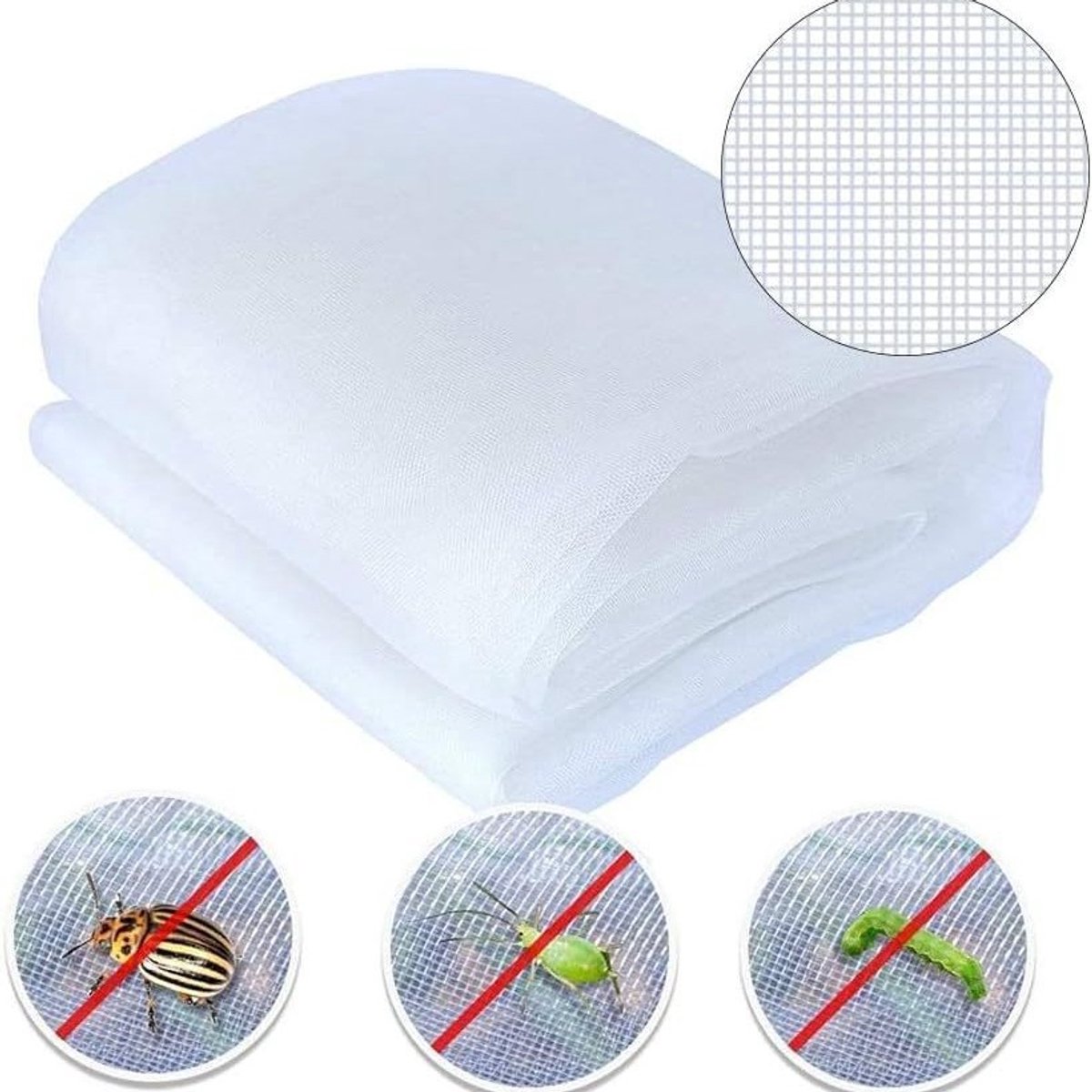 Tuininsectennet, 3m x 10m, 60 mesh, ultrafijn muggennet, gebruikt ter bescherming van planten, groenten, gewassen en fruit, wit.