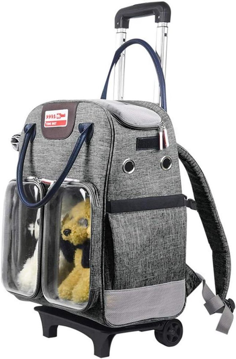 Dieren Trolley & Rugzak - Reismand Kat Hond - Dieren Vervoeren - Dubbele Deur Ontwerp - Tot 6kg - Grijs