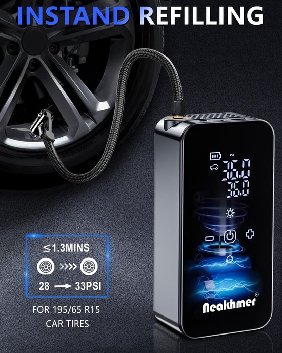 Elektrische Luchtcompressor met Digitaal Display - Draadloze Bandenpomp - USB-C Oplaadbaar - Voor Auto, Motor, Fiets en Ballen - Tot 150 PSI / 10,3 Bar — afbeelding 5